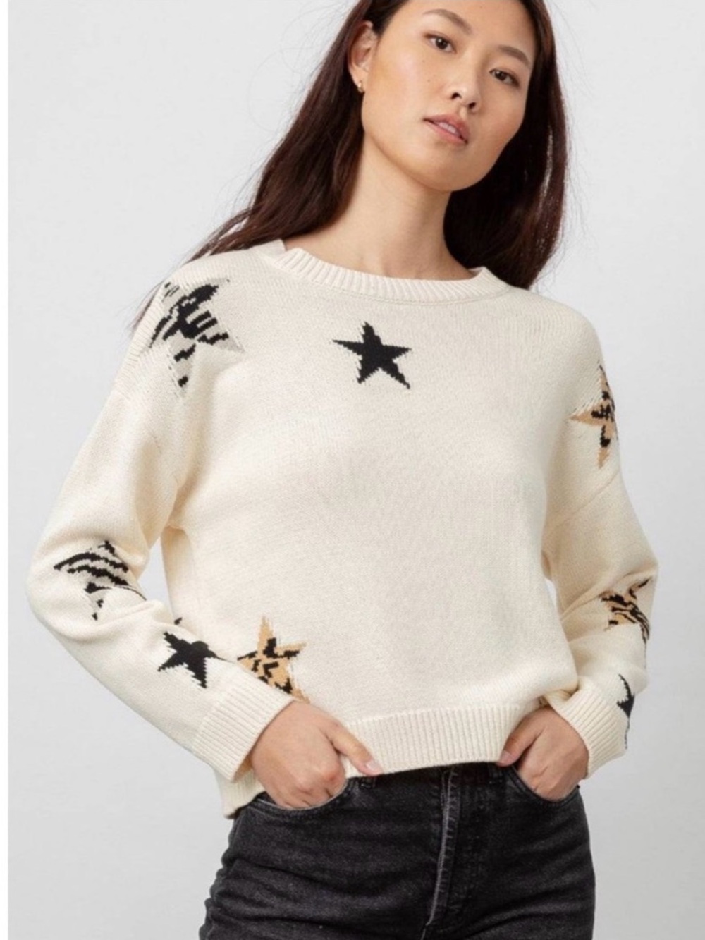 Rails Perci Animal Star Knit Sweater Cotton Blend Neutral Bold S
